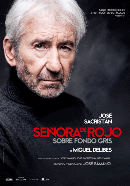 SEÑORA DE ROJO SOBRE FONDO GRIS